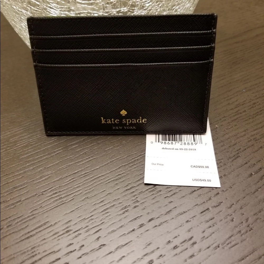 Kate Spade black glitter Card Holder wallet NWT